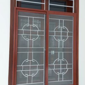 Cửa lưới chống muỗi 2 cánh dạng lùa màu vân gỗ